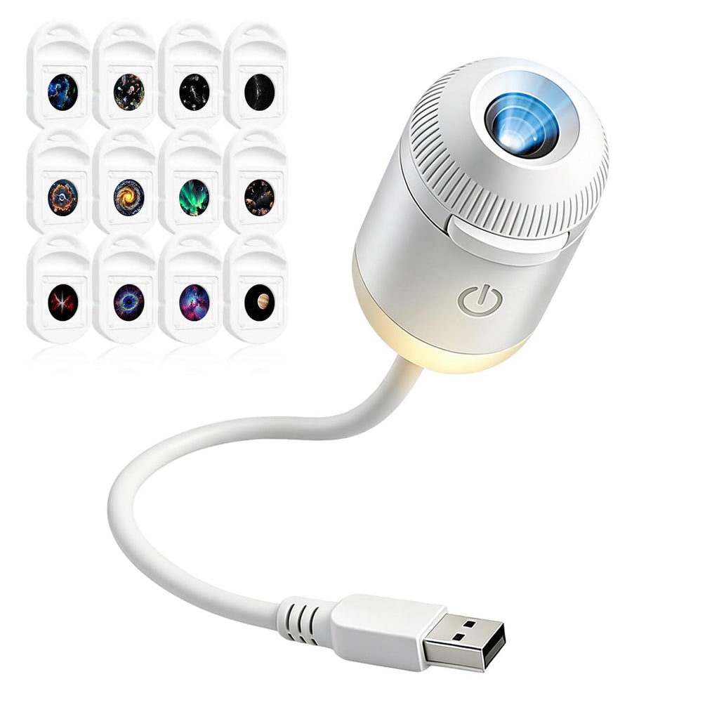 White star projector with bendable neck and discs