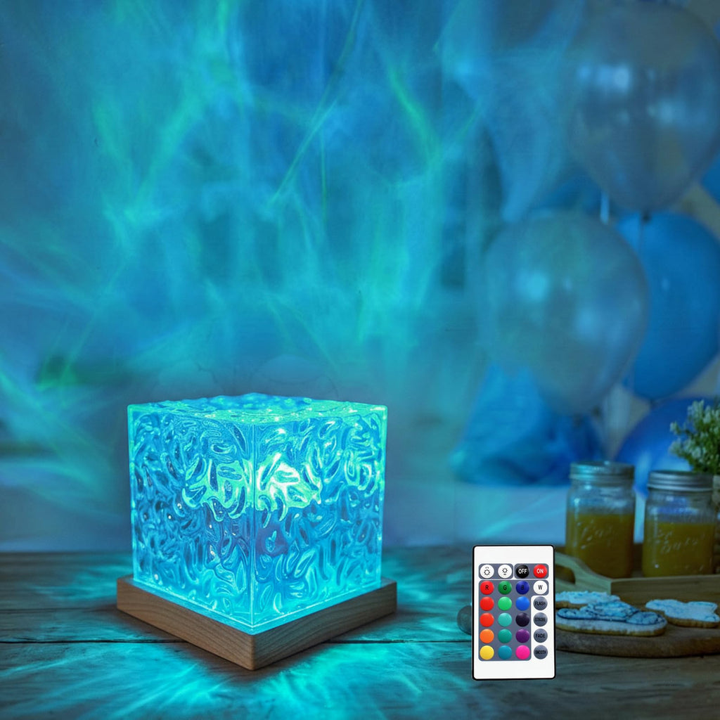 Crystal wave lamp with remote casting blue ripples