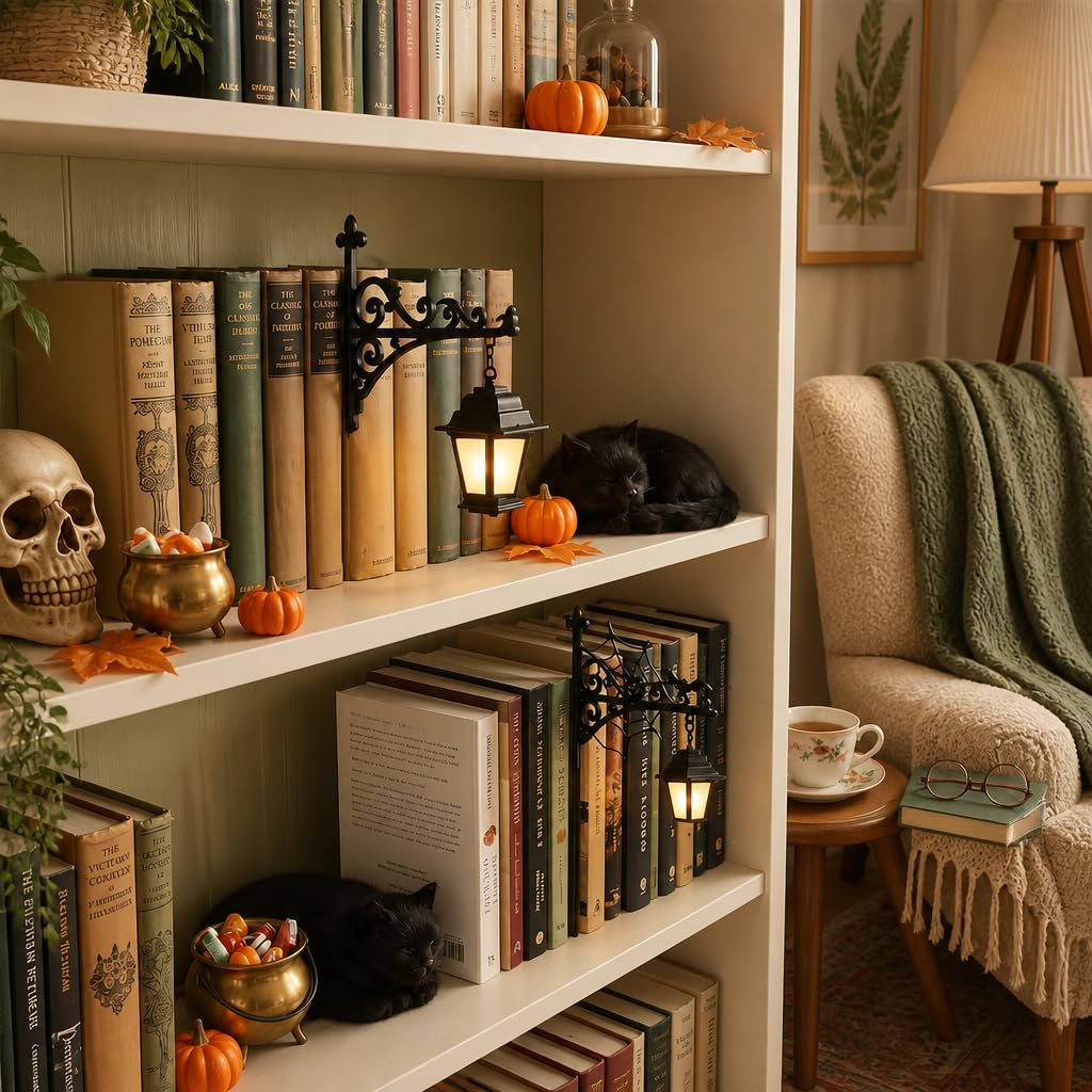 Lantern on a cozy bookshelf