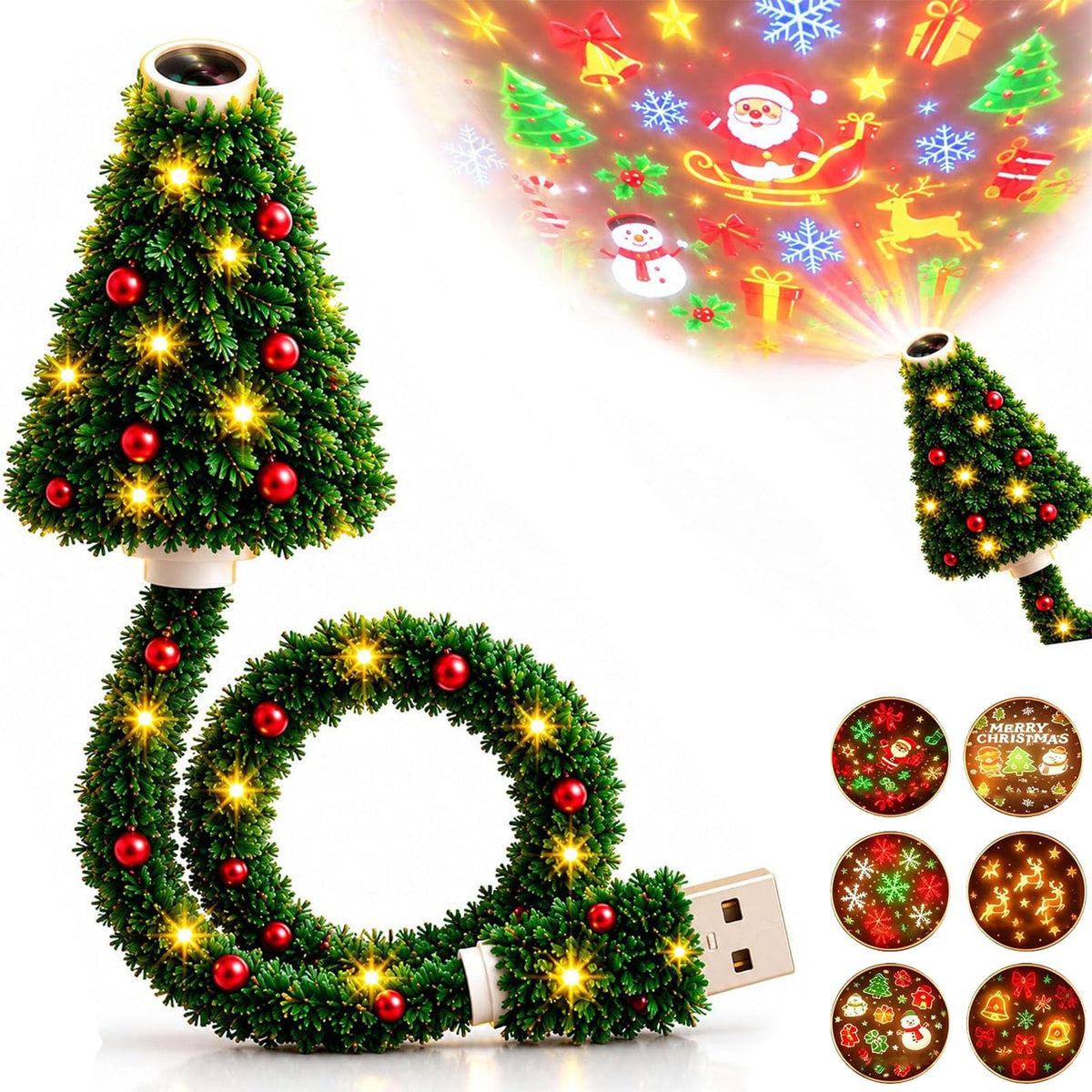 Christmas tree projector with garland neck and USB plug