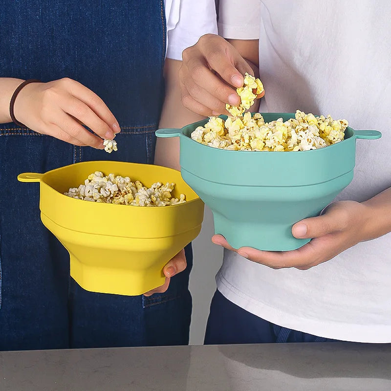 Sharing popcorn from the silicone bowls