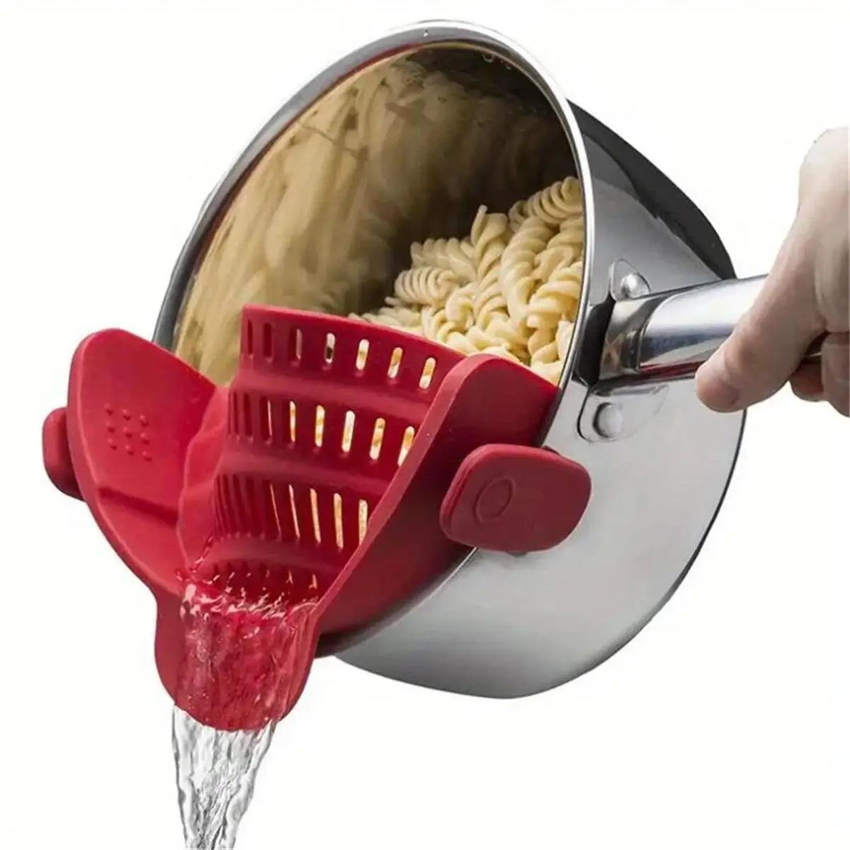 Clip-on pasta strainer, red