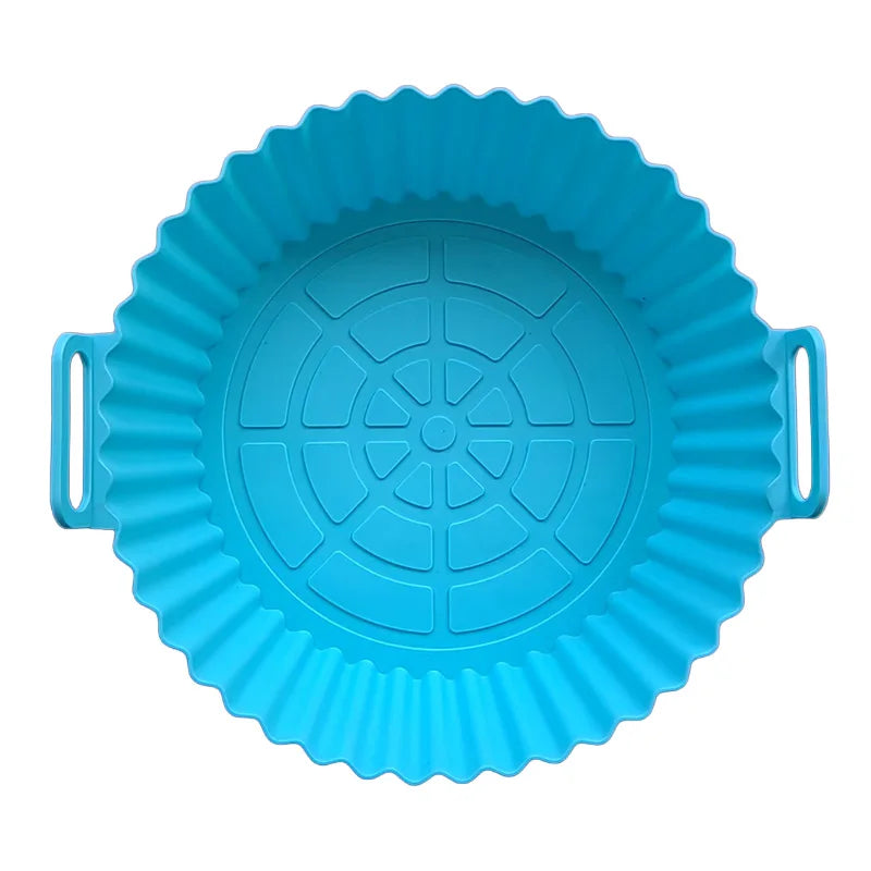Round silicone air fryer liner, blue