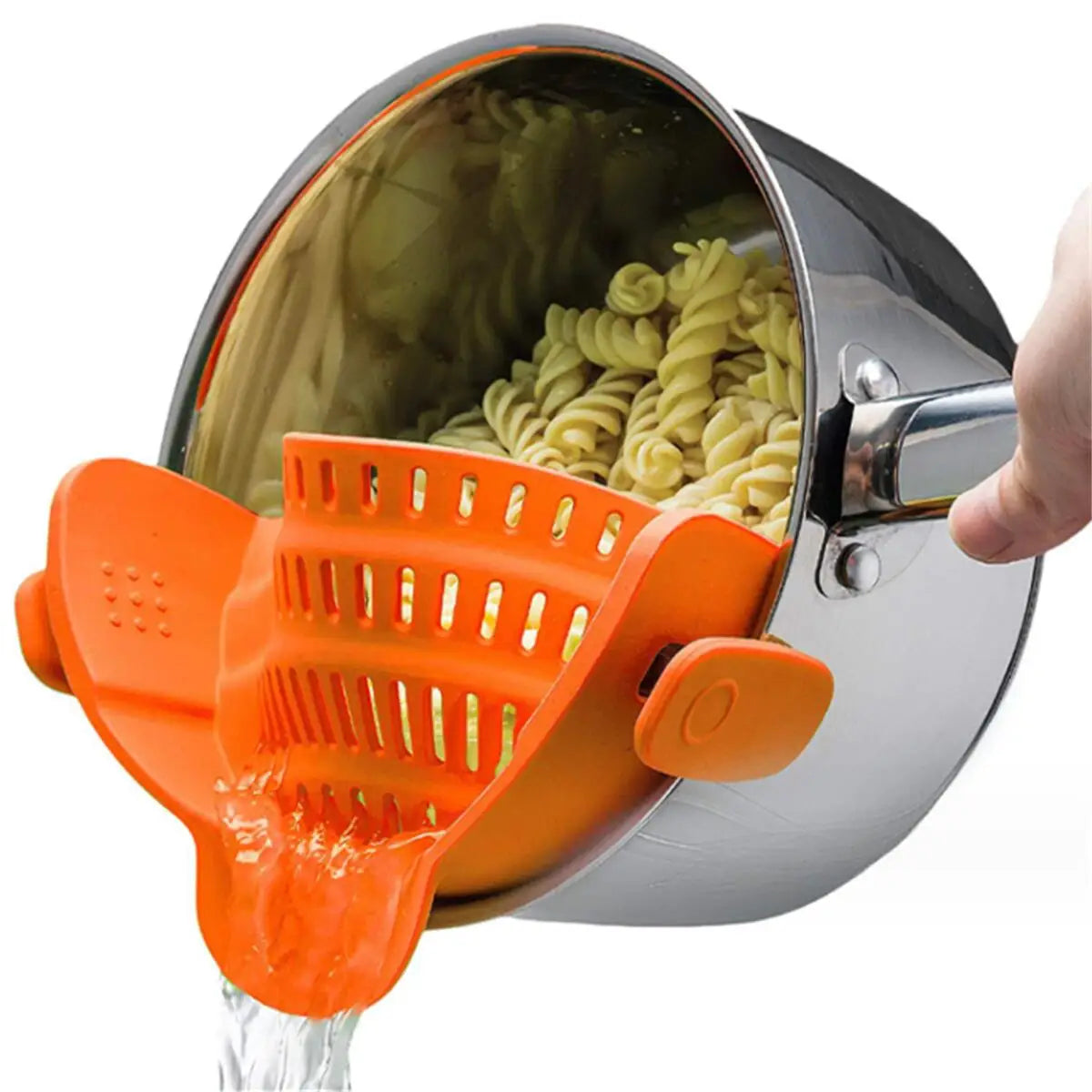 Clip-on pasta strainer, orange