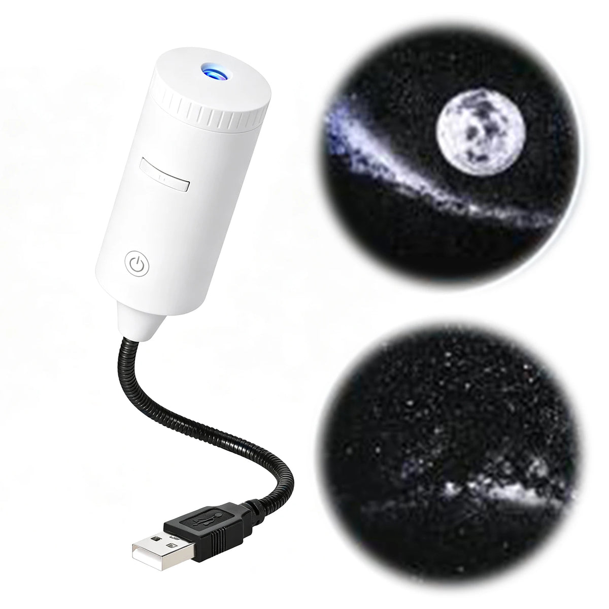 White moon projector with moon and galaxy projections