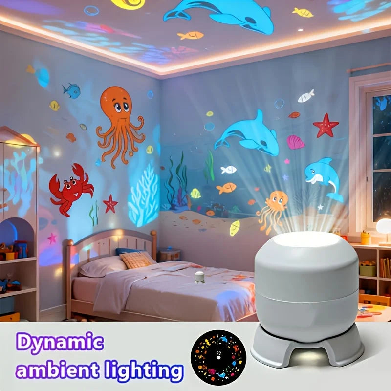 Ocean animals projected on bedroom walls