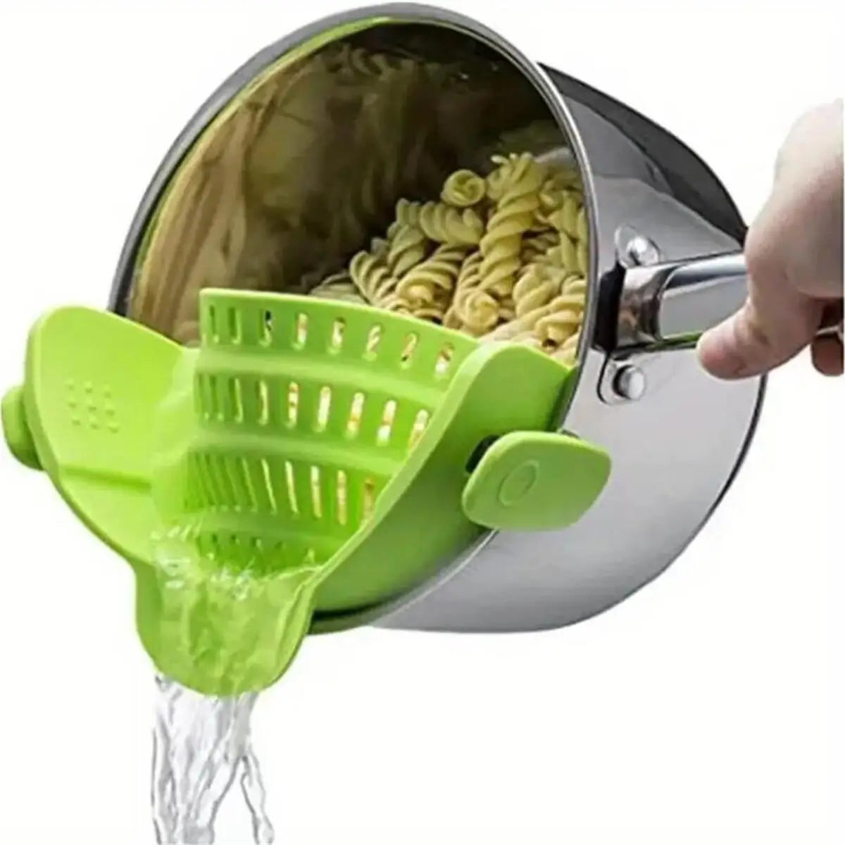 Clip-on pasta strainer, green