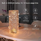 Cordless rechargeable crystal lamp