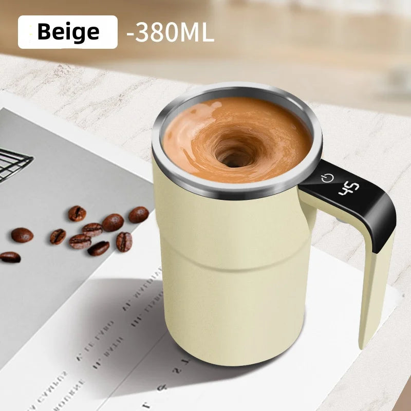 Beige self-stirring mug
