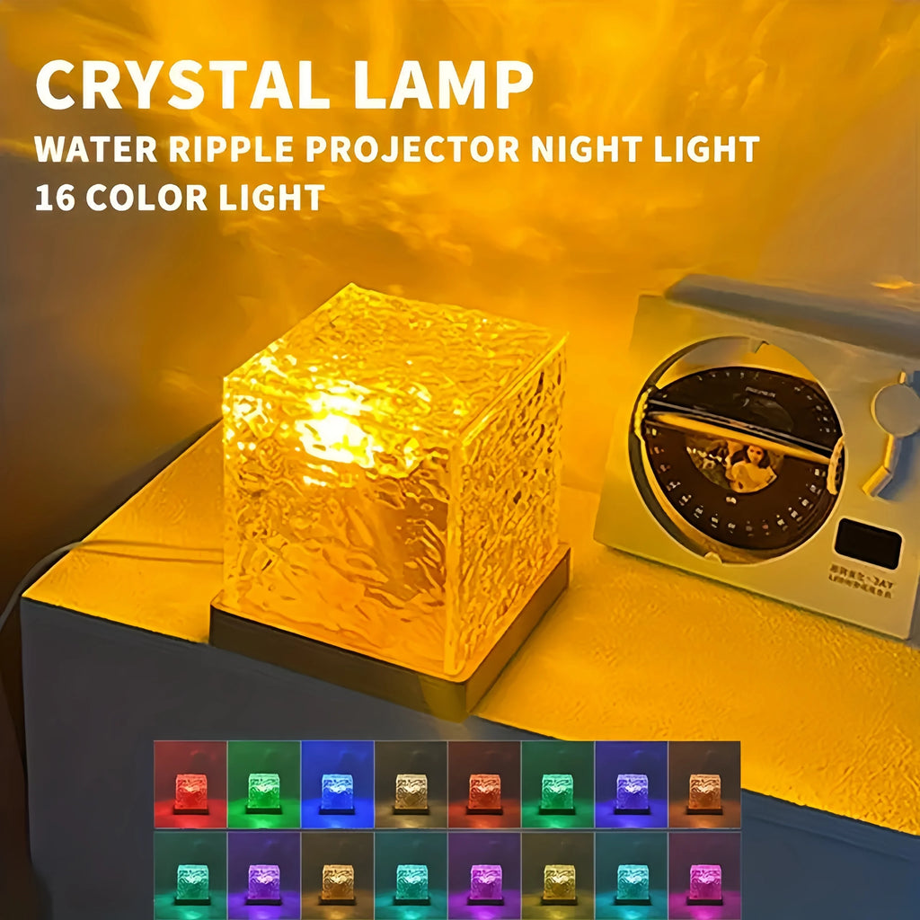 Crystal lamp glowing warm amber