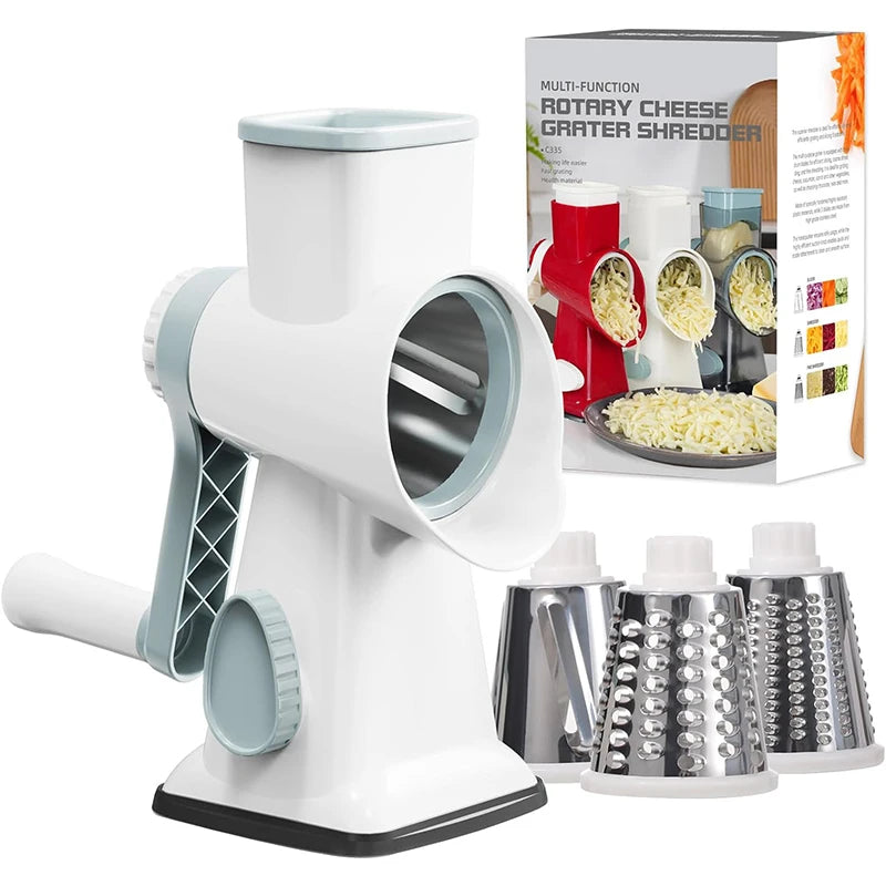 Rotary cheese grater, white, with 3 drums