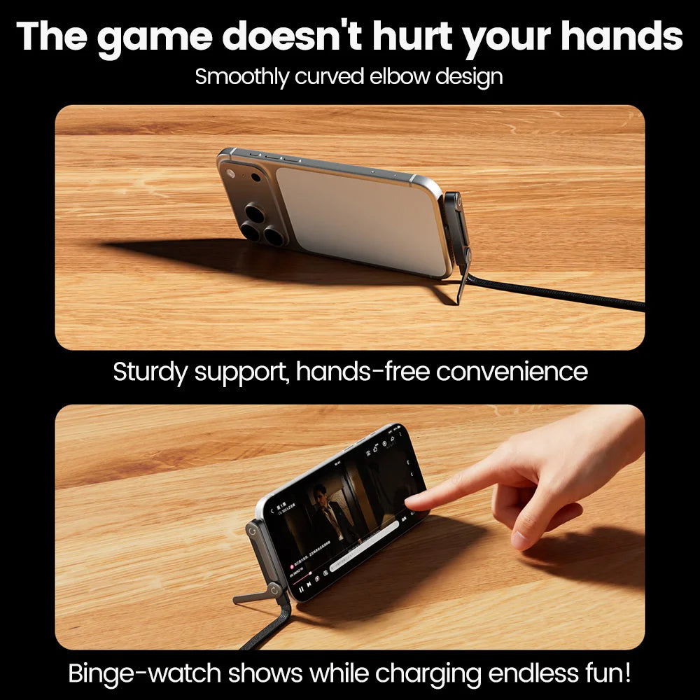 Phone standing on the cable kickstand