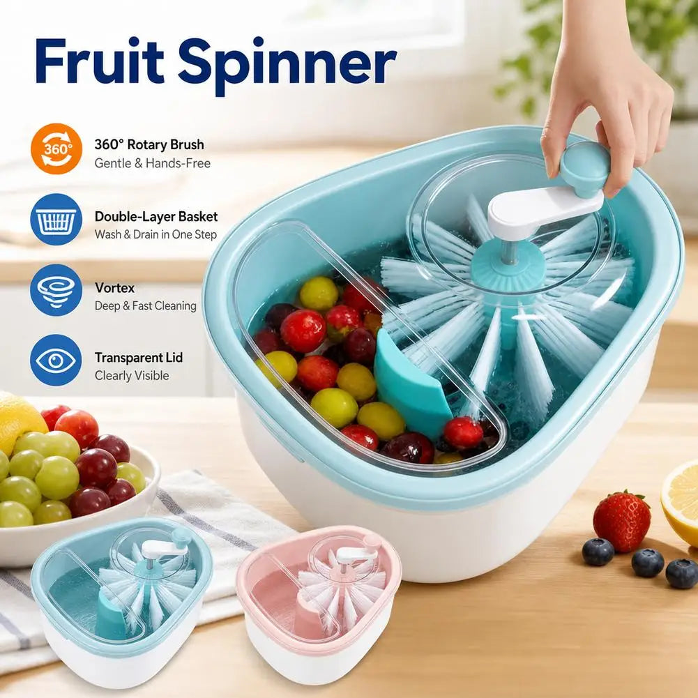 Rotating brush wheel washing grapes