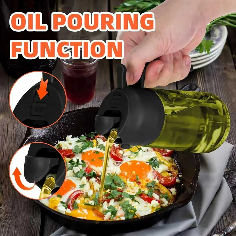 Flip spout pouring oil into a pan