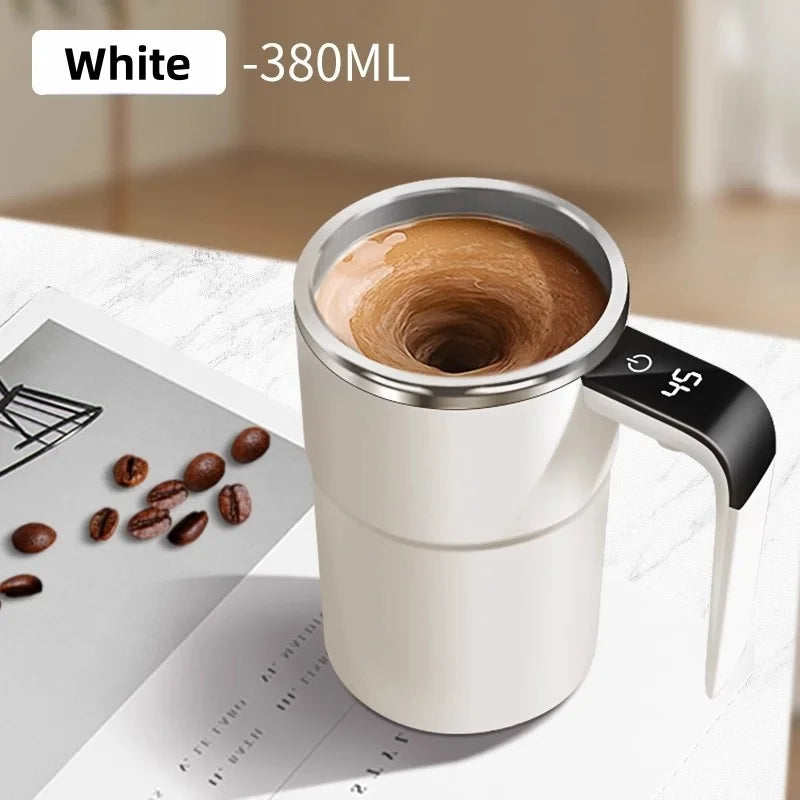 White self-stirring mug