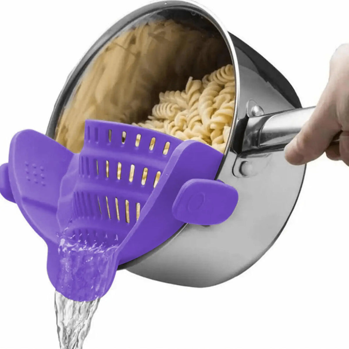 Clip-on pasta strainer, purple