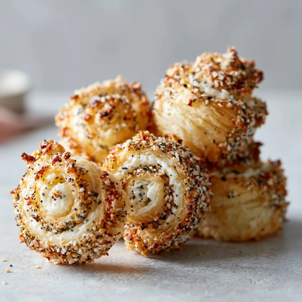 Air fryer cream cheese spirals topped with everything seasoning