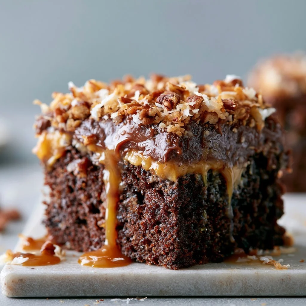 Air Fryer German Chocolate Poke Cake
