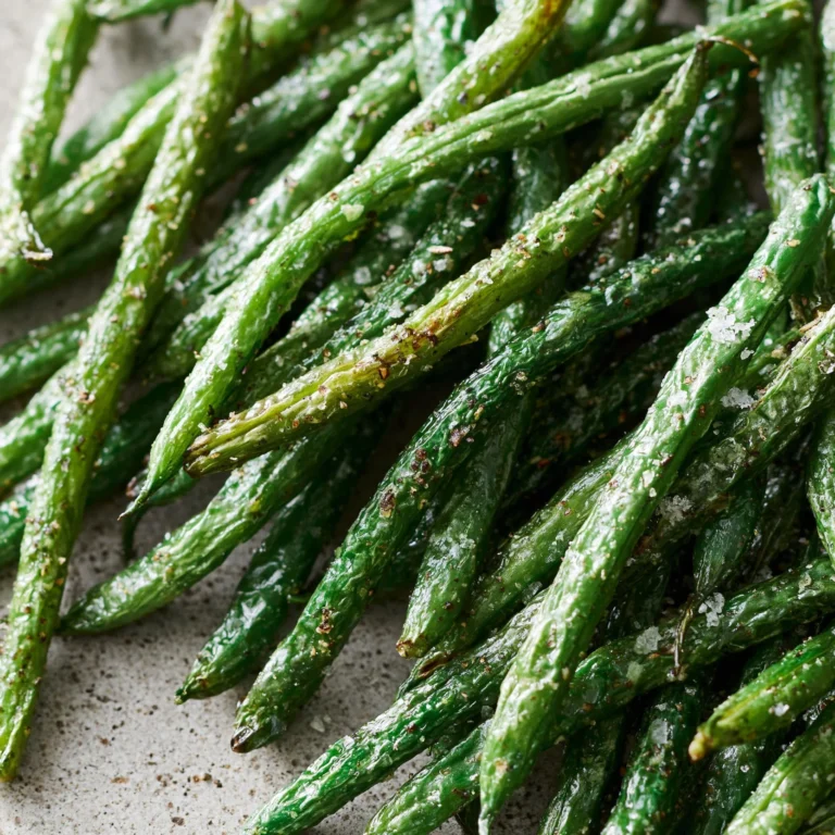Crispy air fryer green beans served in a bowl.