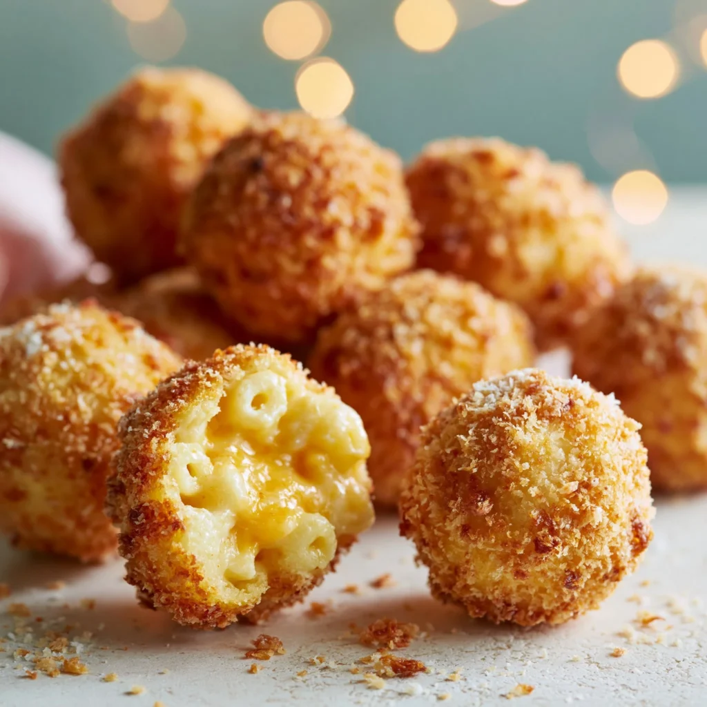 Crispy Air Fryer macaroni and cheese balls on a plate