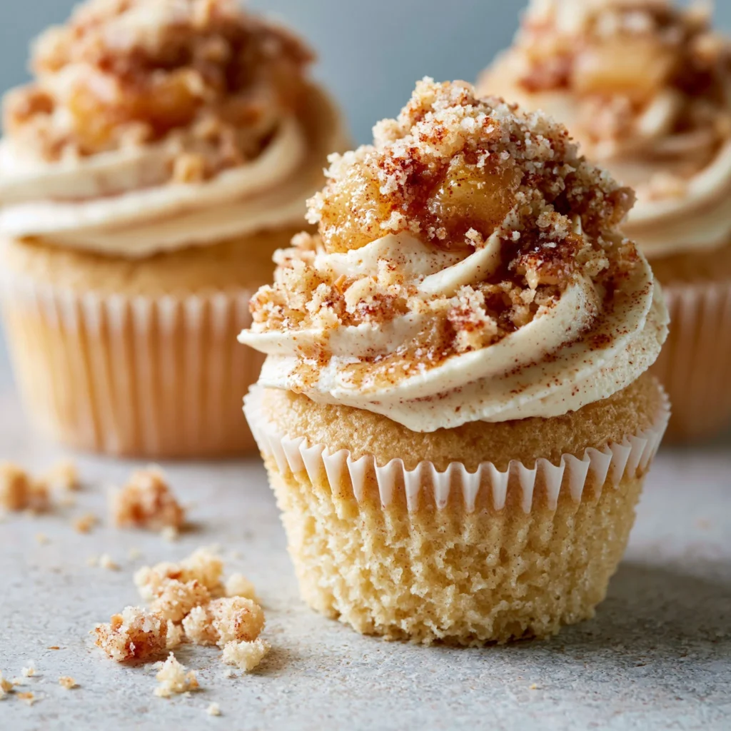 Apple Crumble Cupcakes topped with crumble and apple pieces