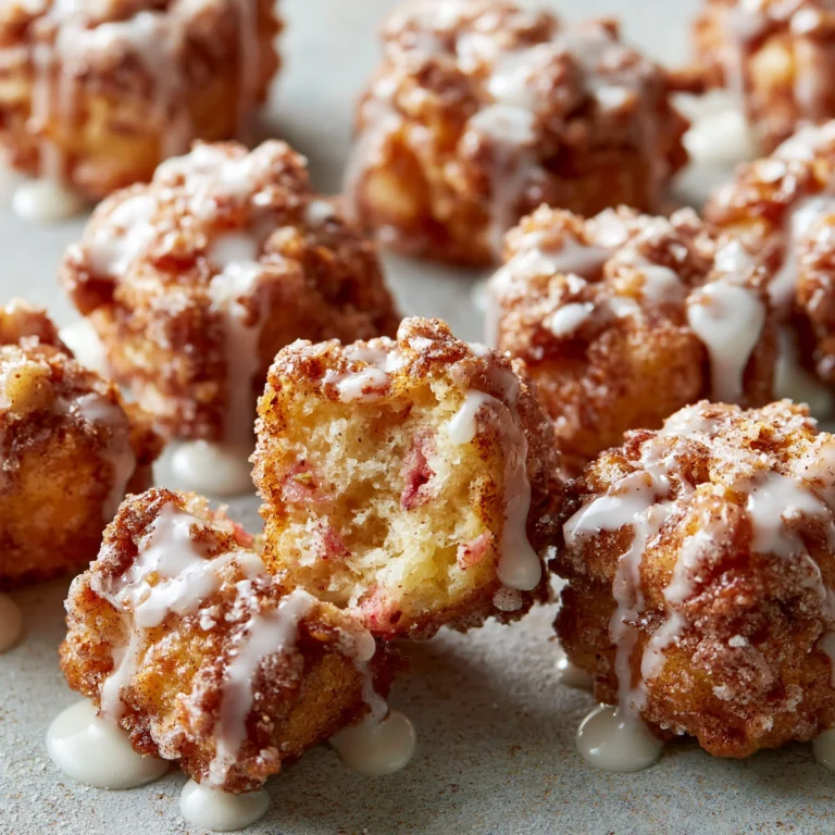 Plate of crispy Apple Fritter Bites with apple chunks and powdered sugar