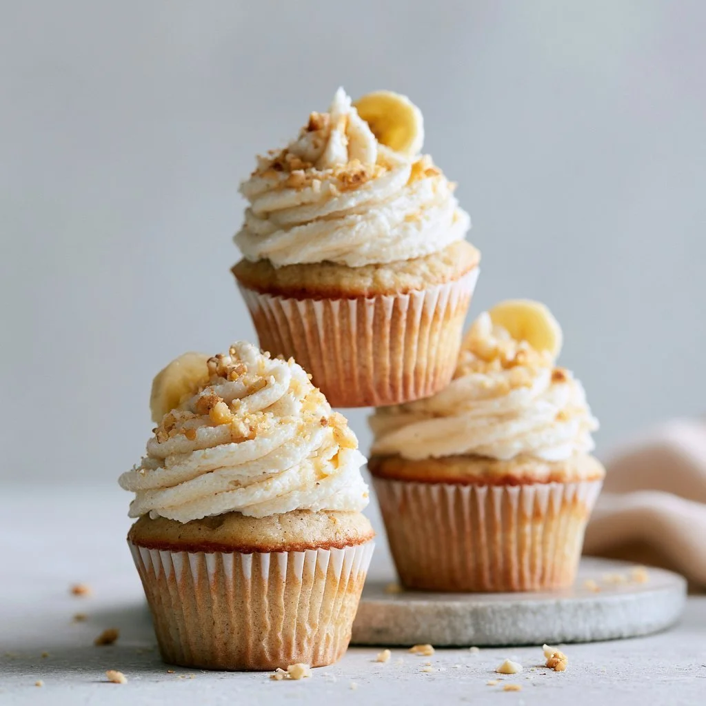 Delicious banana milkshake cupcakes topped with creamy frosting