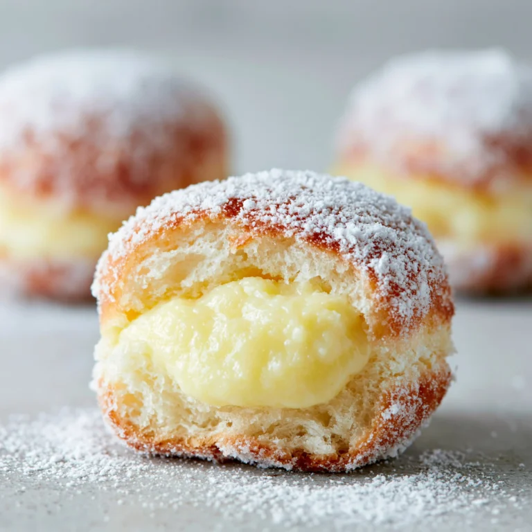 Delicious Bavarian Cream Donuts with creamy filling and powdered sugar topping.