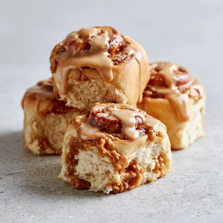 Biscoff cookie butter cinnamon rolls topped with cream glaze