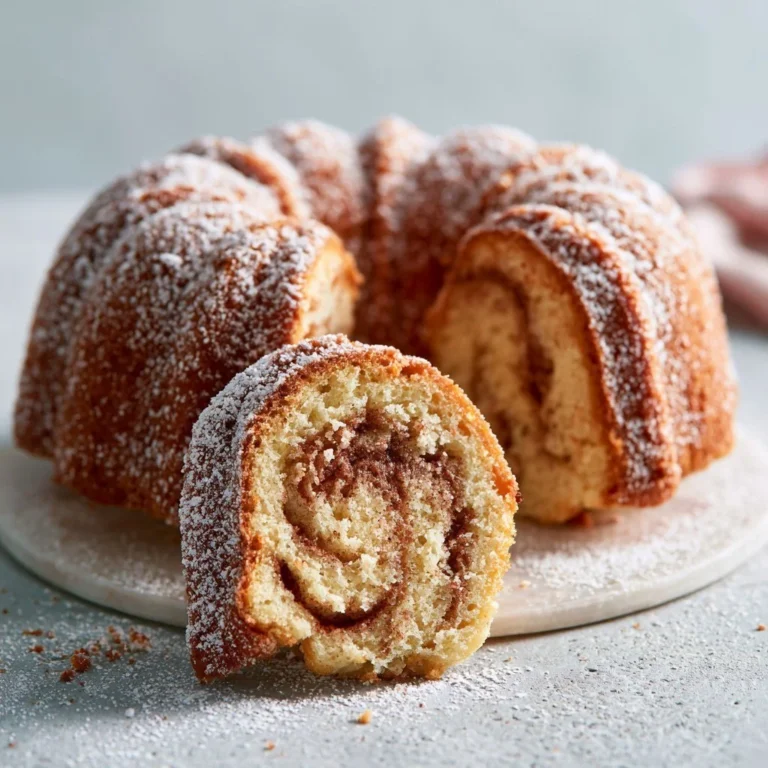 Delicious Cinnamon Swirl Bundt Cake with a rich cinnamon swirl pattern