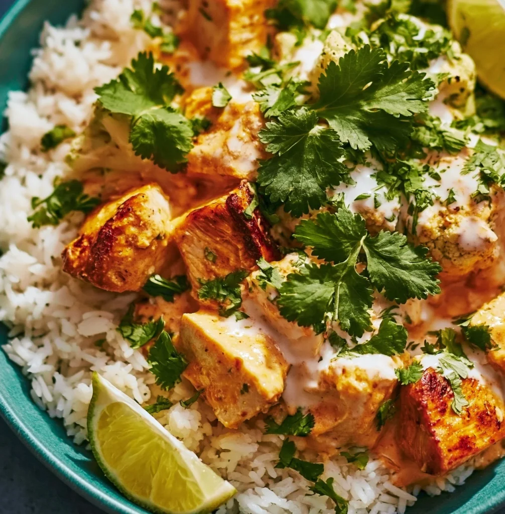 Delicious Coconut Chicken Rice Bowl with vibrant toppings