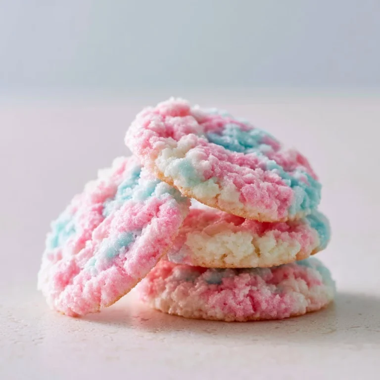 Colorful Cotton Candy Cookies topped with sprinkles and cotton candy flavoring.