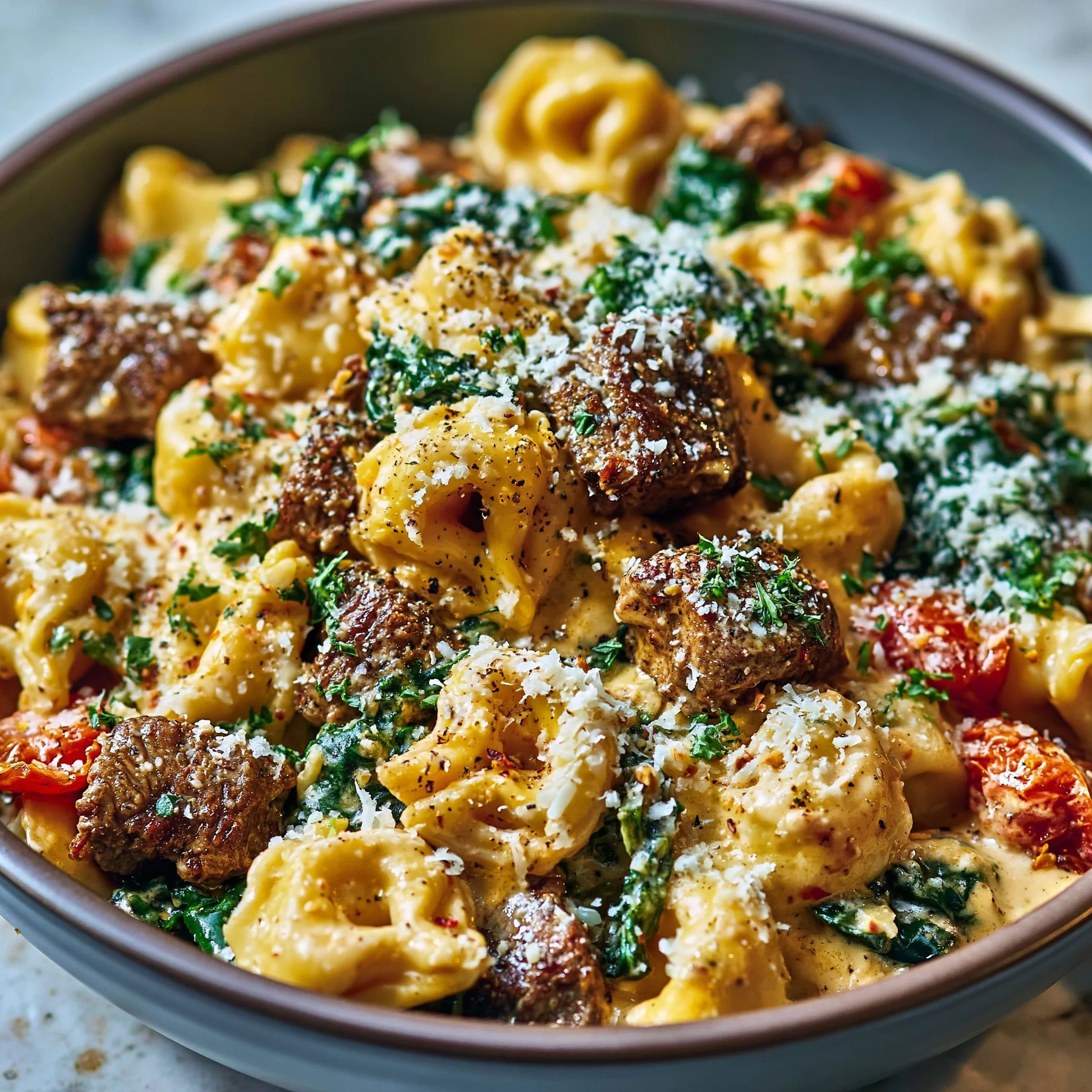 Creamy Tuscan Spinach & Steak Bites Tortellini Recipe