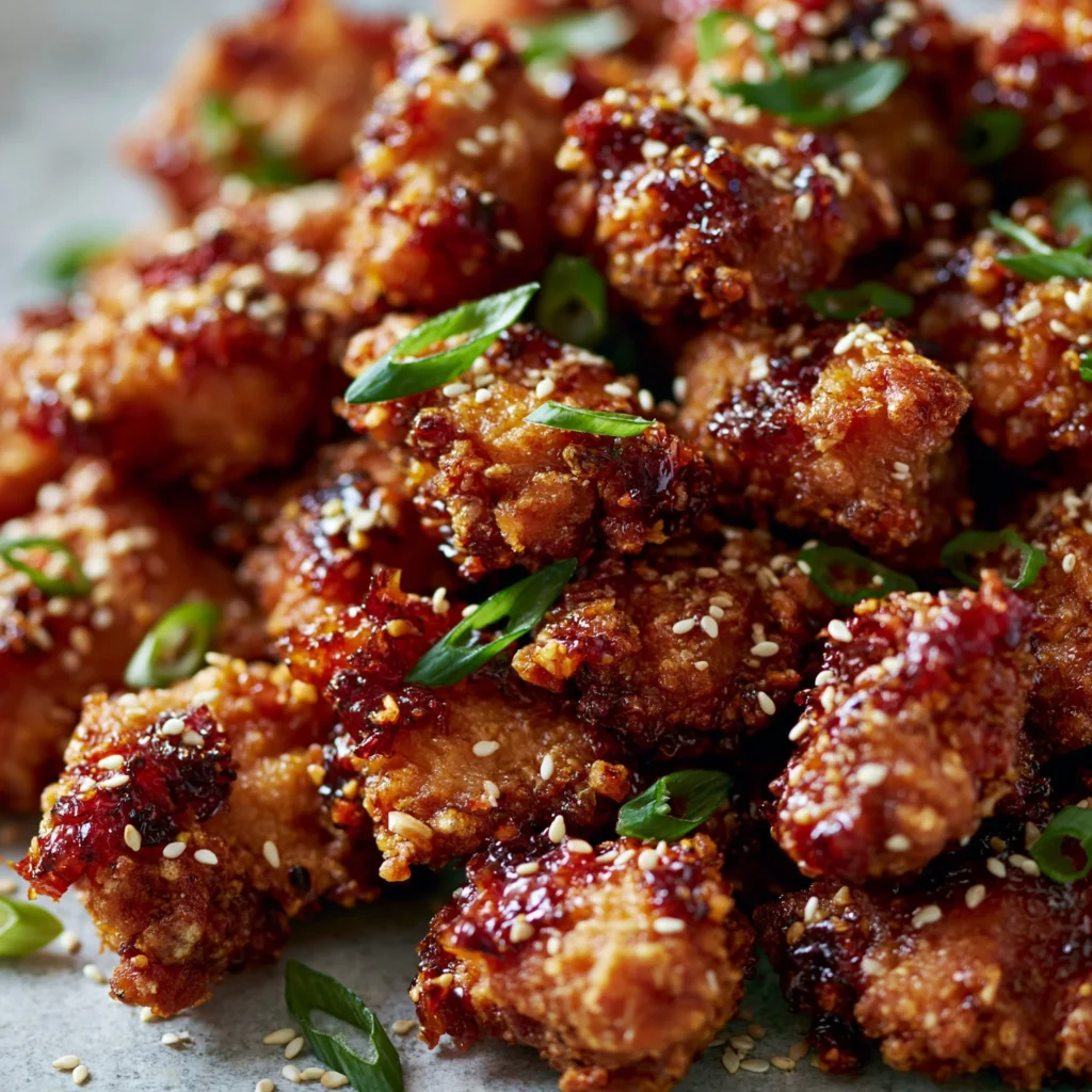 Crispy Chinese honey garlic chicken served with vegetables