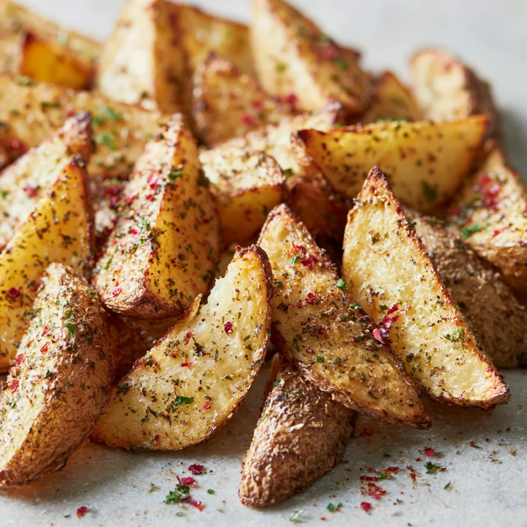 Crispy potato wedges served with dipping sauce on a plate