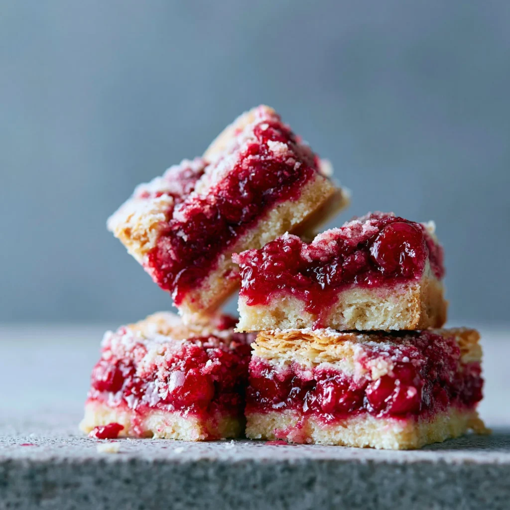 Delicious easy cherry pie bars topped with cherries and a buttery crust.