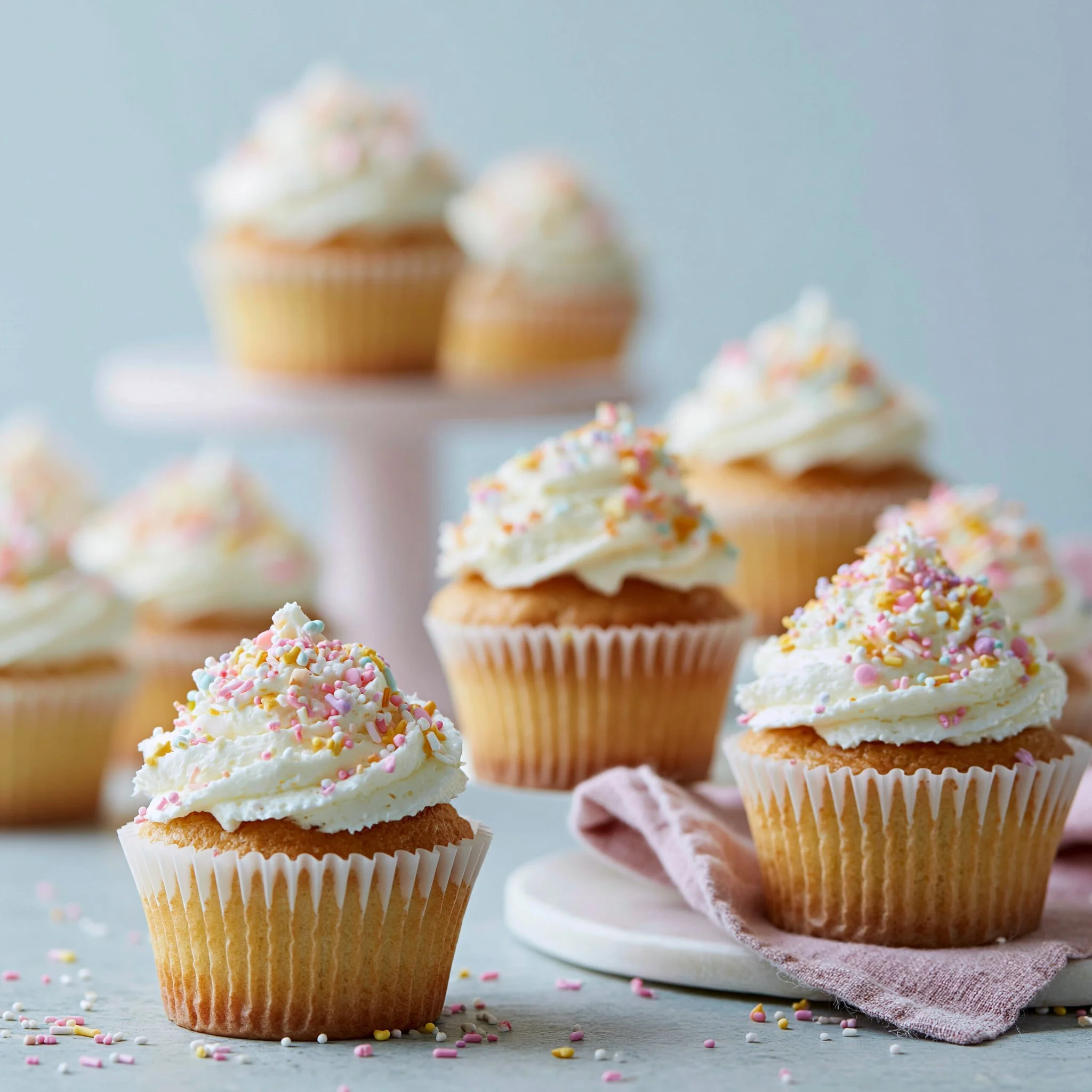 Easy Moist Cupcakes with Vanilla Frosting