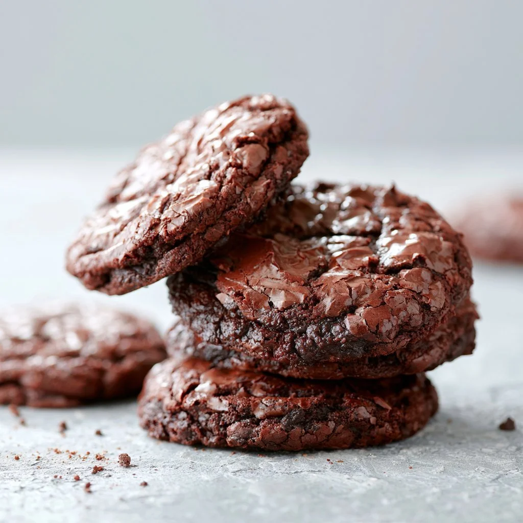Fudgy brownie cookies with chocolate chunks on a baking sheet