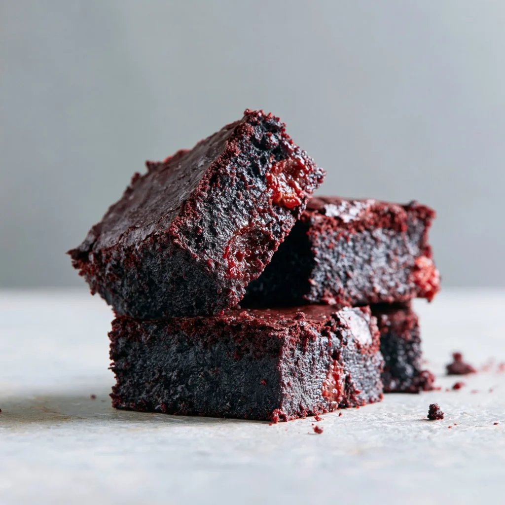 Delicious fudgy date brownies topped with nuts on a wooden table.