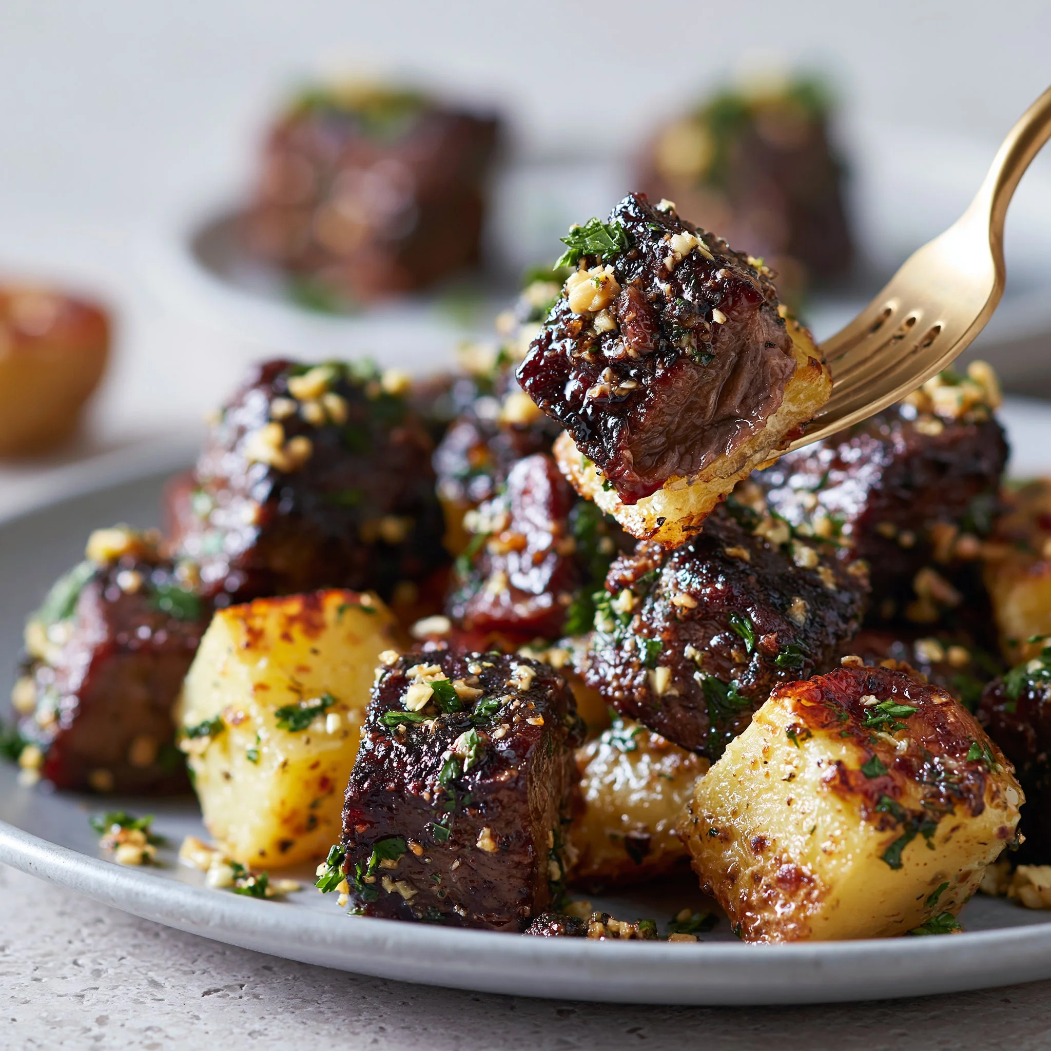Garlic Steak Bites and Potatoes