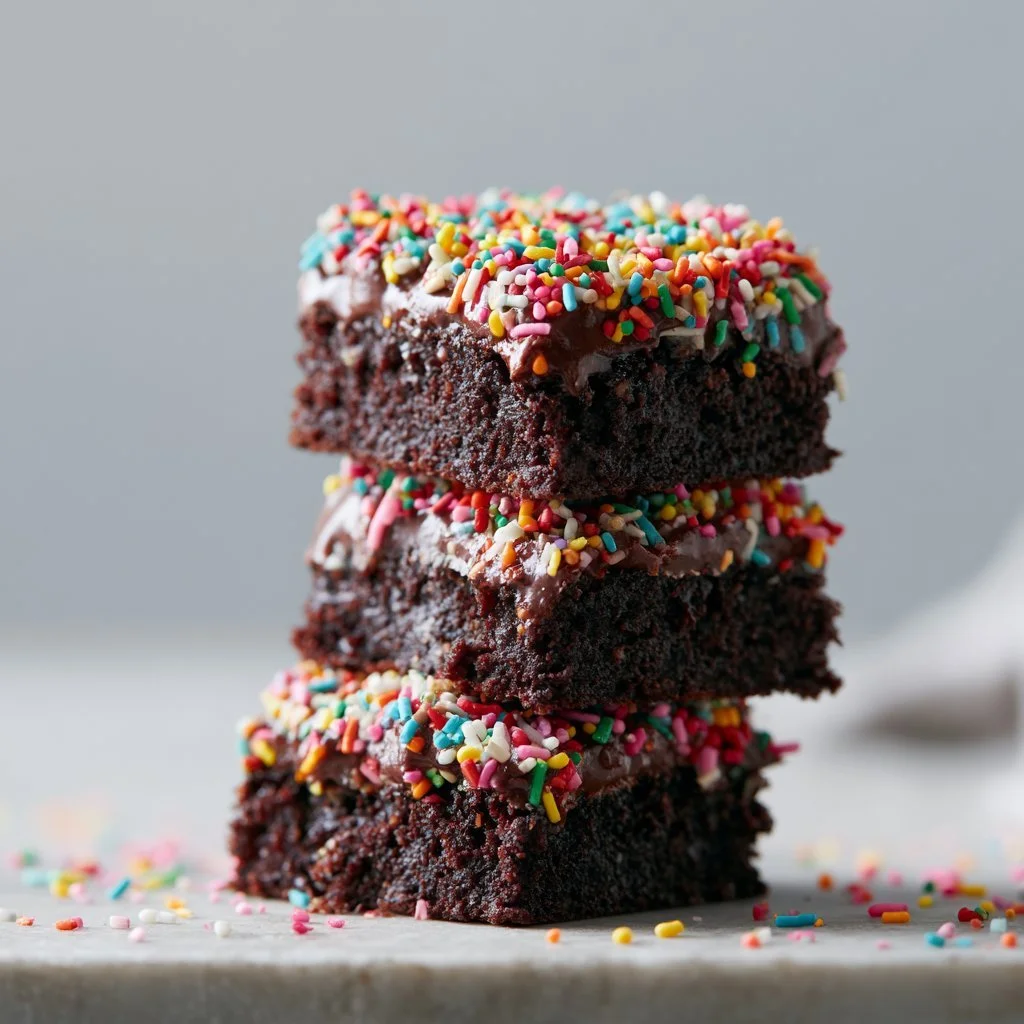Gourmet cosmic brownies rich in chocolate and topped with colorful sprinkles