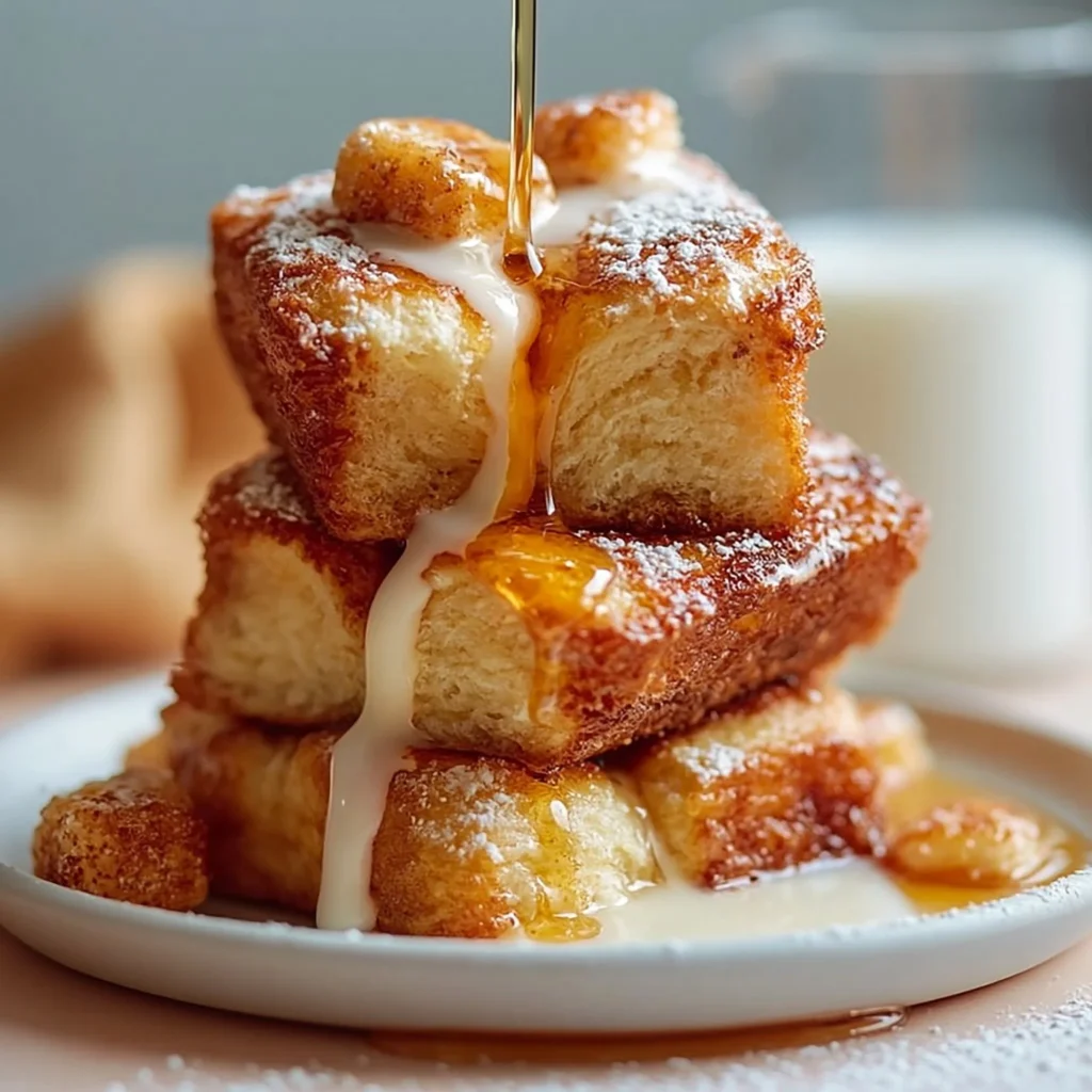Delicious Hawaiian Roll French Toast topped with syrup and berries