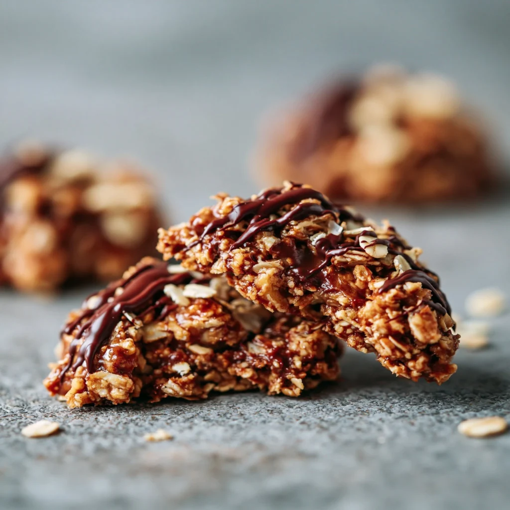 Healthy chocolate peanut butter no-bake oatmeal cookies on a plate