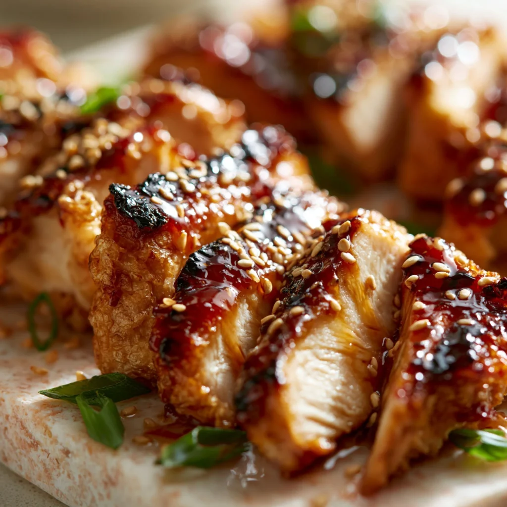 Healthy teriyaki chicken served on a plate with vegetables