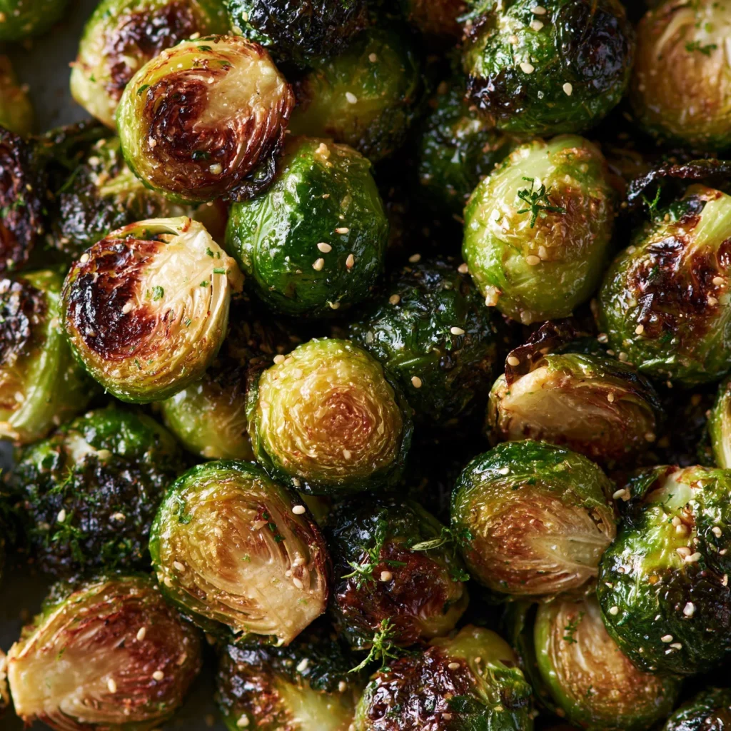Delicious Honey Garlic Brussels Sprouts on a serving plate