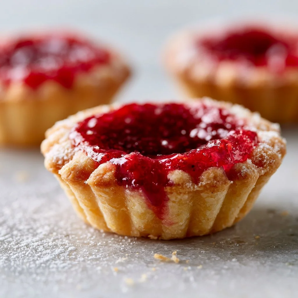 Delicious homemade jam tarts filled with berry preserves on a plate.