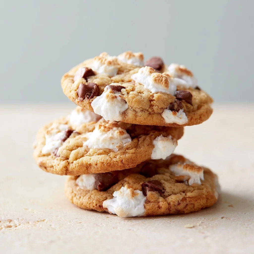 Delicious marshmallow chocolate chip cookies with gooey chocolate and fluffy marshmallows