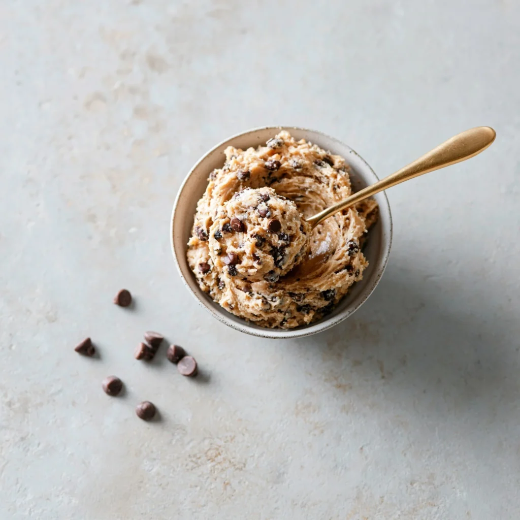 Delicious no-bake edible chocolate chip cookie dough for one serving.