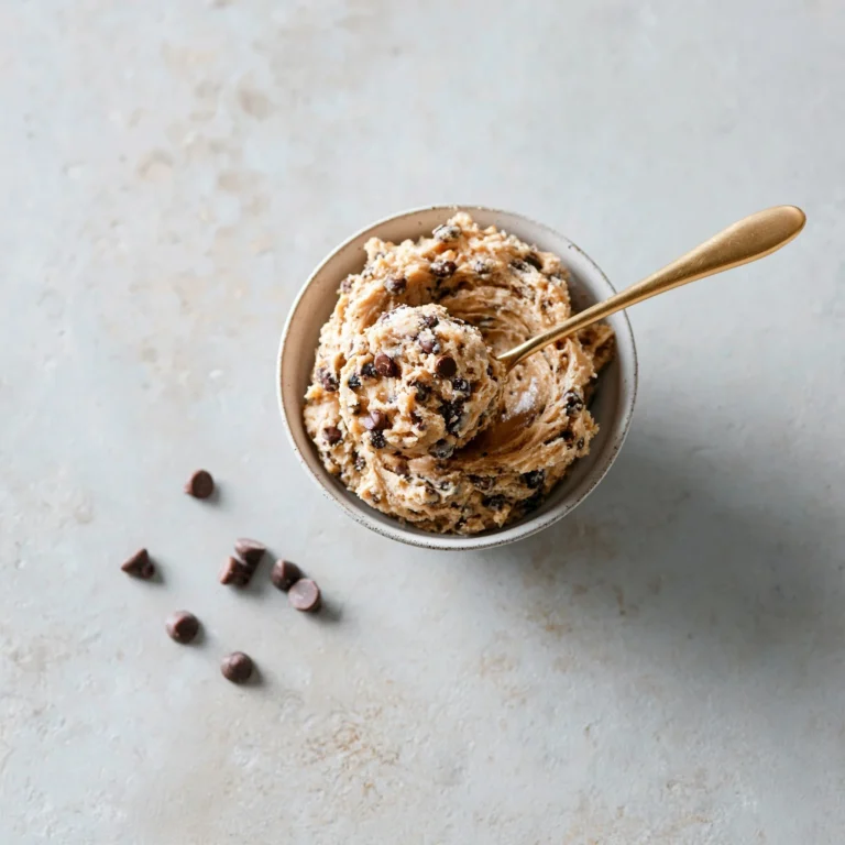 Delicious no-bake edible chocolate chip cookie dough for one serving.