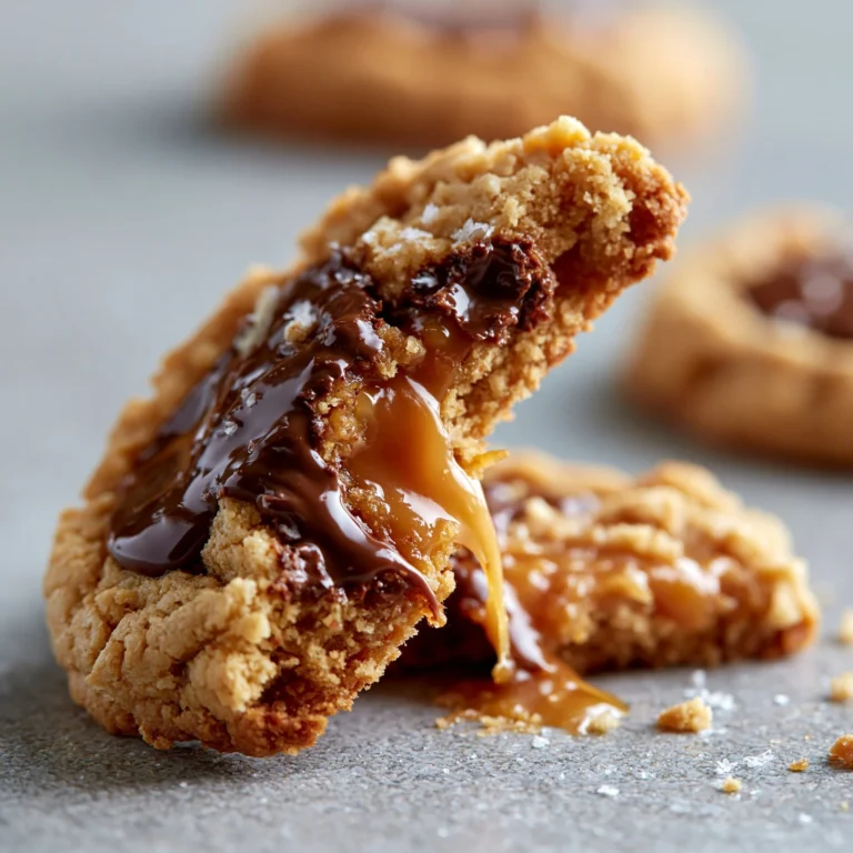 Peanut Butter Chocolate Caramel Cookies on a plate, ready to enjoy.